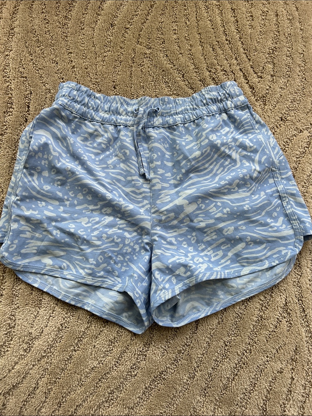 Athleta Pale Blue Animal-Print Pull-On Athletic Shorts